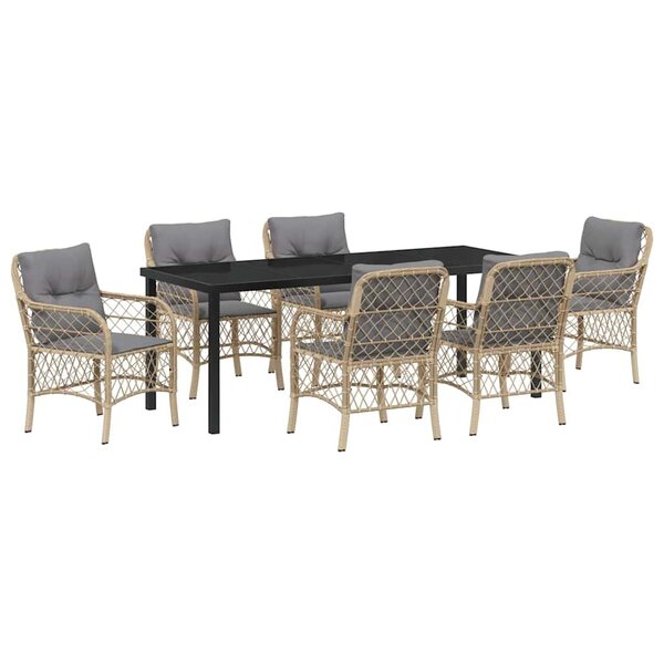 vidaXL Ensemble de salle à manger pour jardin 7 Pièces Beige polyrotin