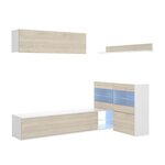 Ensemble meuble séjour avec vitrine LED - Décor chêne et blanc - 260 x 41 x Hauteur 180 cm