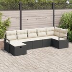 Ensemble de canapé de jardin 7 pièces avec coussins en Rattan poly noir