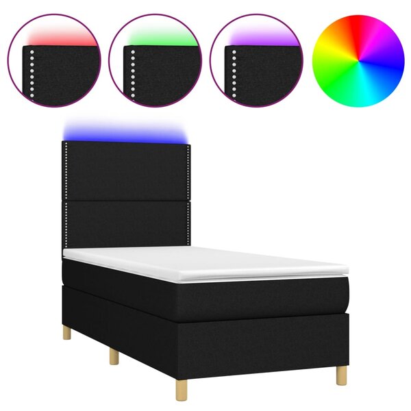 vidaXL Sommier à lattes de lit avec matelas et LED Noir 90x200cm Tissu