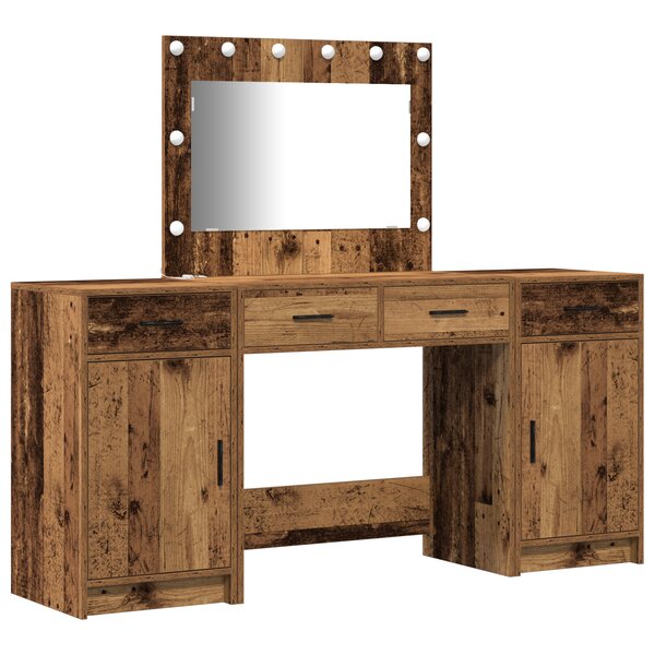 vidaXL Set de coiffeuse 3 pièces avec LED - Bois vintage et bois d'ingénierie