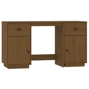 Bureau table poste de travail meuble d'ordinateur informatique étude avec armoires miel 135 x 50 x 75cm bois massif de pin brun 02_0023402