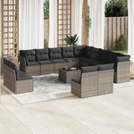 vidaXL Salon de jardin avec coussins 14 Pièces gris résine tressée