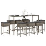 vidaXL Ensemble de bar de jardin 9 Pièces avec coussins gris poly rotin