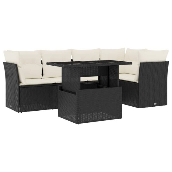 vidaXL Salon de jardin 6 Pièces avec coussins noir résine tressée