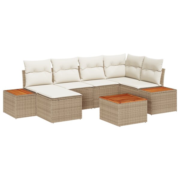 Ensemble de Canapés de Jardin vidaXL 7 Pièces avec Coussins Beige Rotin Poly Acacia