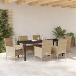 Ensemble de Salle à Manger de Jardin 7 Pièces vidaXL avec Coussins Beige en Rattan Poly