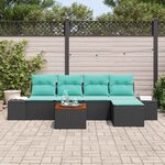 vidaXL Ensemble de canapé de jardin 6 Pièces Noir et turquoise polyrotin