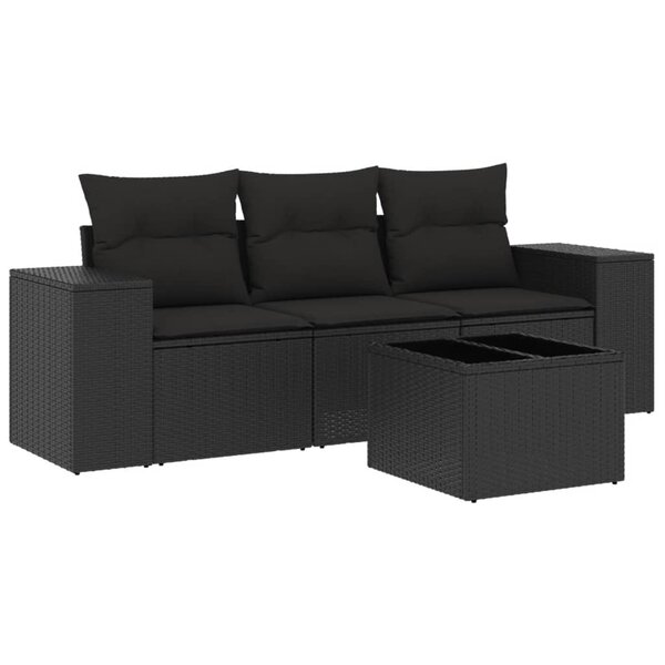 vidaXL Salon de jardin 4 Pièces avec coussins noir résine tressée