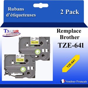 2x Rubans d'étiqueteuses compatibles avec Brother Tze641 Tze-641 pour étiqueteuses P-touch - Texte noir sur fond jaune