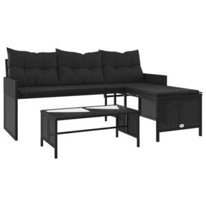 vidaXL Canapé de jardin avec table et coussins en forme de L noir