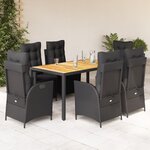 vidaXL Ensemble à manger de jardin coussins 7Pièces Noir Résine tressée