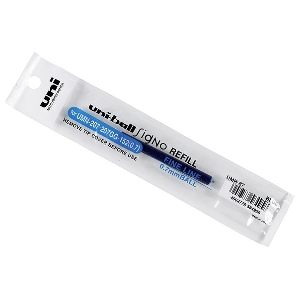 Recharge pour Roller encre gel Signo 207 UMR87 Pointe Moy. 0 7mm Bleu UNI-BALL