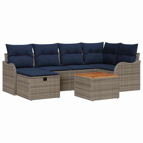 vidaXL Ensemble de canapé de jardin avec coussin 7 Pièces Gris polyrotin