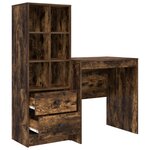 vidaXL Bureau avec tiroir avec étagère avec stockage 2 Pièces Chêne fumé