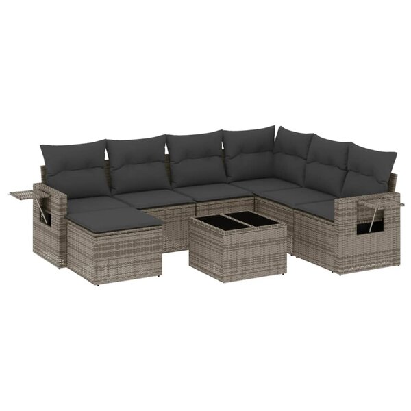 vidaXL Salon de jardin 8 Pièces avec coussins gris résine tressée