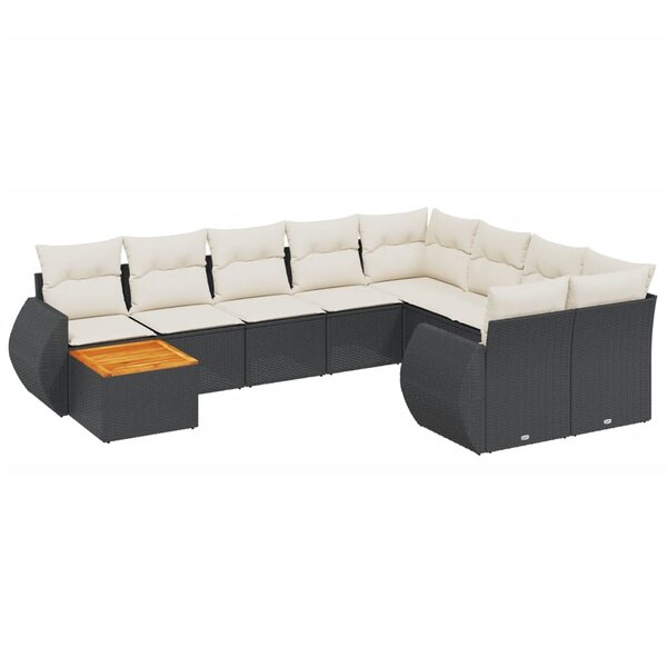 vidaXL Salon de jardin 10 Pièces avec coussins noir résine tressée