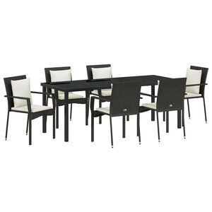 vidaXL Ensemble de salle à manger pour jardin 7 Pièces Noir polyrotin