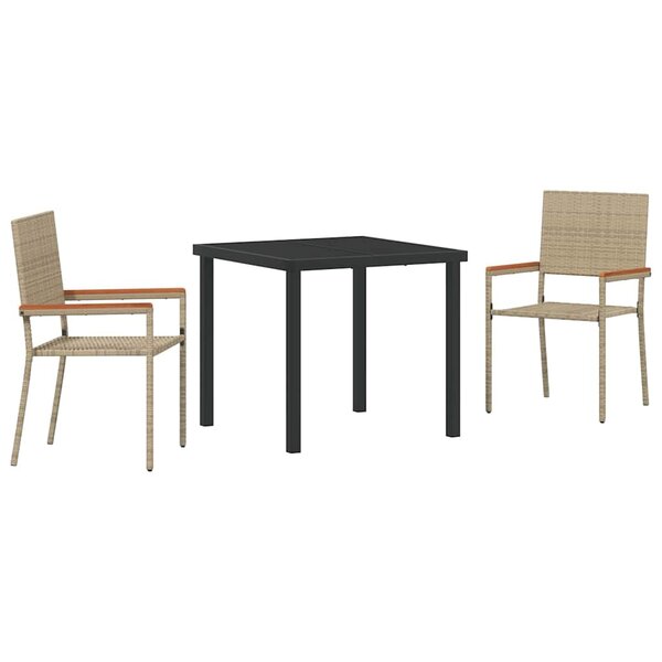 vidaXL Ensemble de salle à manger pour jardin 3 Pièces Beige Poly rotin