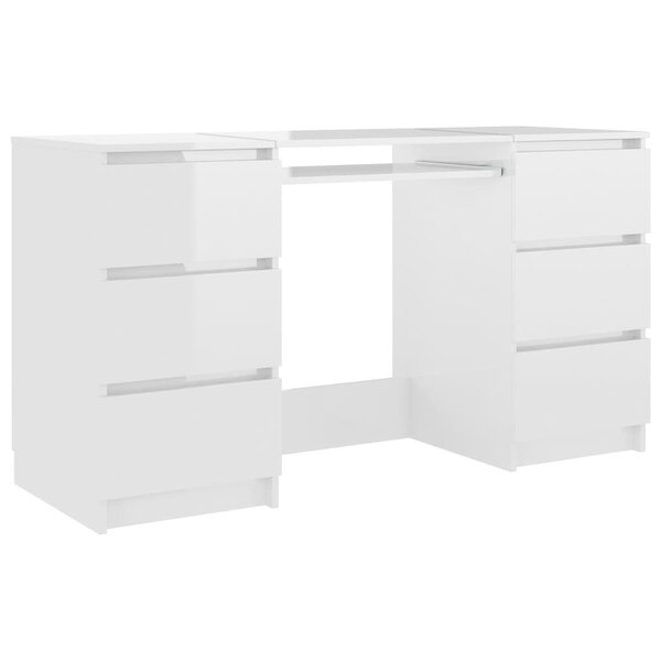 Bureau table poste de travail meuble d'ordinateur informatique étude brillant 140 x 50 x 77 cm bois d'ingénierie blanc 02_0023549