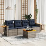 vidaXL Salon de jardin 5 Pièces avec coussins gris résine tressée