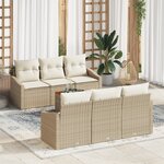 vidaXL Ensemble de canapé de jardin 7 pièces avec coussins beige poly rotin acacia