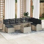Set de Canapés de Jardin 9 Pièces avec Coussins Gris Clair Poly Rattan