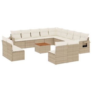 vidaXL Salon de jardin avec coussins 14 Pièces beige résine tressée