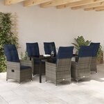 Ensemble de salle à manger de jardin vidaXL de 7 pièces avec coussins en poly rattan gris