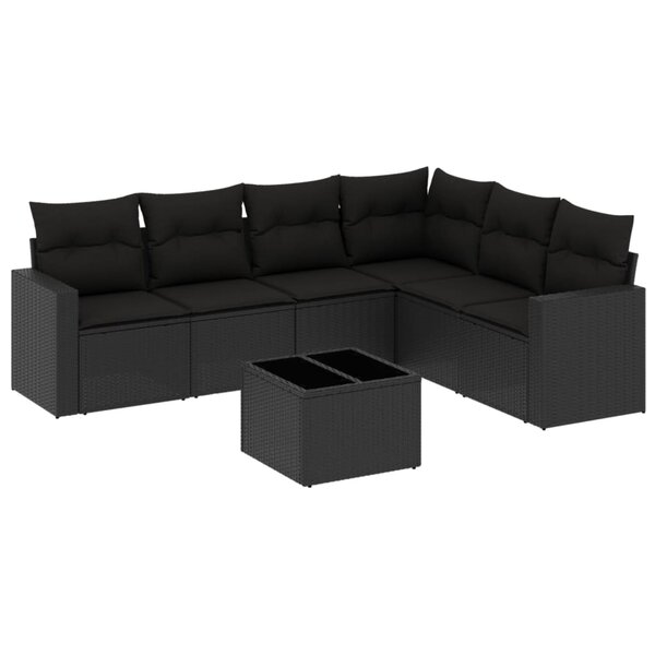 vidaXL Salon de jardin 7 Pièces avec coussins noir résine tressée