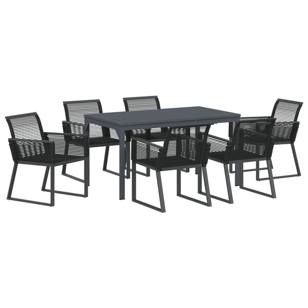 vidaXL Ensemble de Salle à Manger de Jardin de 7 Pièces en Acier Noir et Poly Rattan