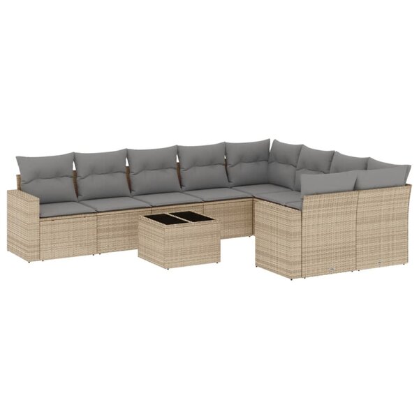 vidaXL Salon de jardin avec coussins 10 Pièces beige résine tressée