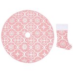 vidaXL Jupe de sapin de Noël de luxe avec chaussette Rose 122 cm Tissu