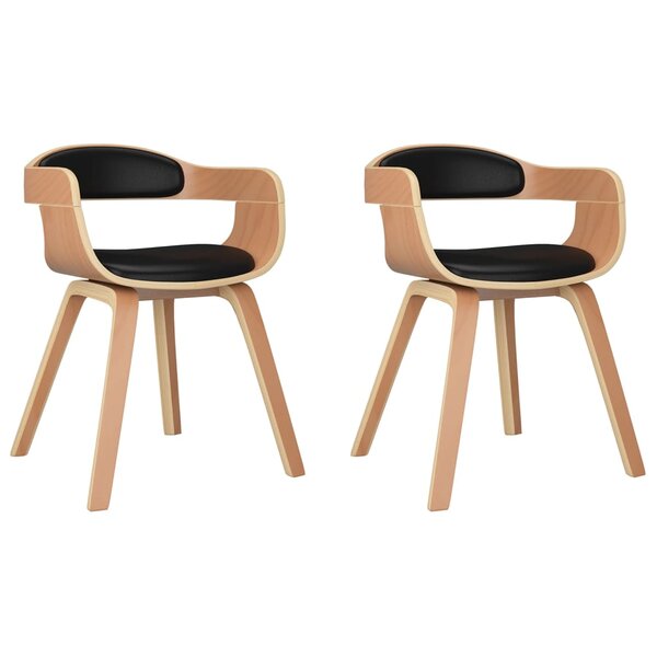 vidaXL Chaises à manger lot de 2 noir bois courbé et similicuir