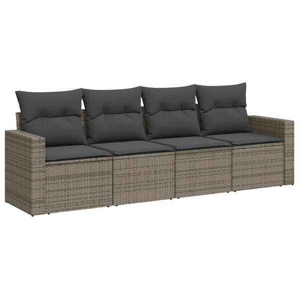 vidaXL Salon de jardin 4 Pièces avec coussins gris résine tressée