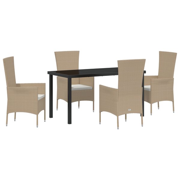 Ensemble de repas 5 pièces avec coussins en rattan poly beige