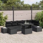 vidaXL Ensemble de canapé de jardin avec coussin 8 Pièces Noir