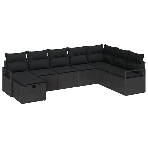 vidaXL Ensemble de Canapés avec coussin 8 Pièces Noir polyrotin