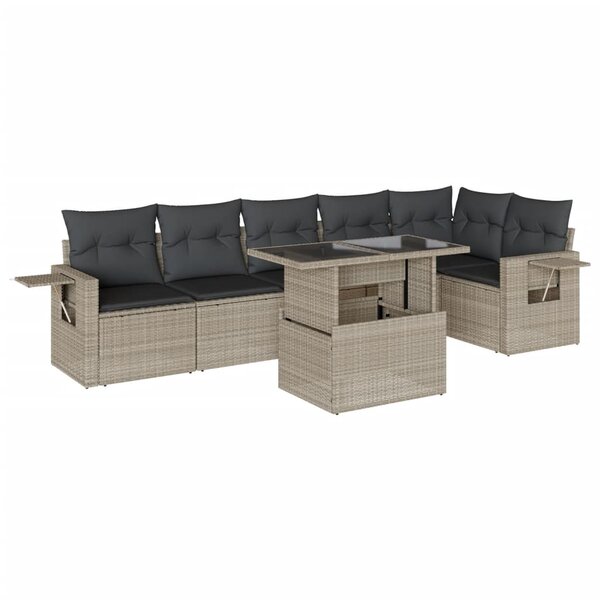 vidaXL Salon de jardin avec coussins 7 Pièces gris clair résine tressée