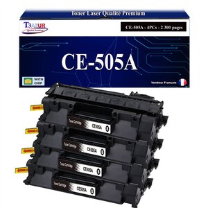 T3AZUR -4x Toners compatibles avec HP CE505A (05A) pour HP LaserJet P2030 P2035 P2035N P2050 P2050D P2055 P2055D P2055DN P2055
