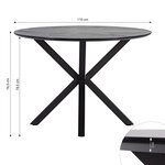 Ensemble repas table ronde 110 cm aspect pierre et 2 chaises grises  pieds metal noir