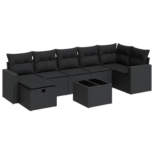 vidaXL Salon de jardin 8 Pièces avec coussins noir résine tressée