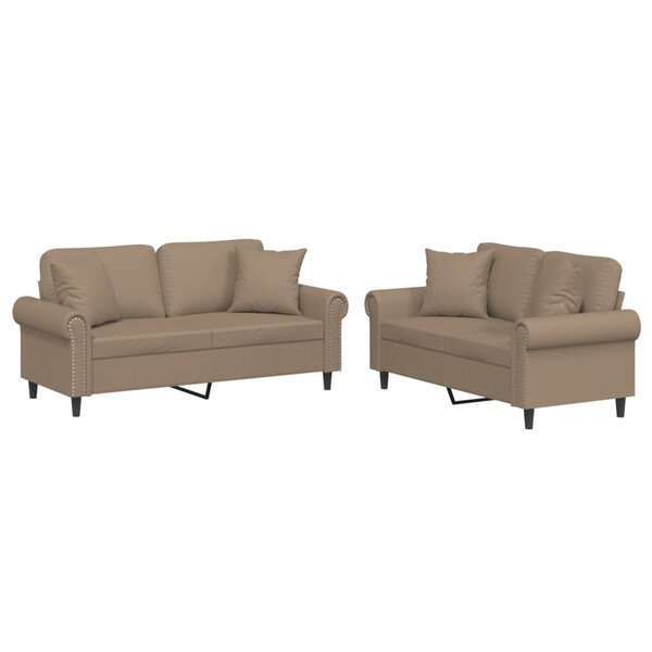 vidaXL Ensemble de canapés 2 Pièces avec coussins cappuccino similicuir