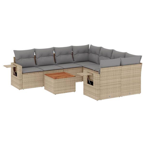 vidaXL Salon de jardin avec coussins 9 Pièces beige résine tressée