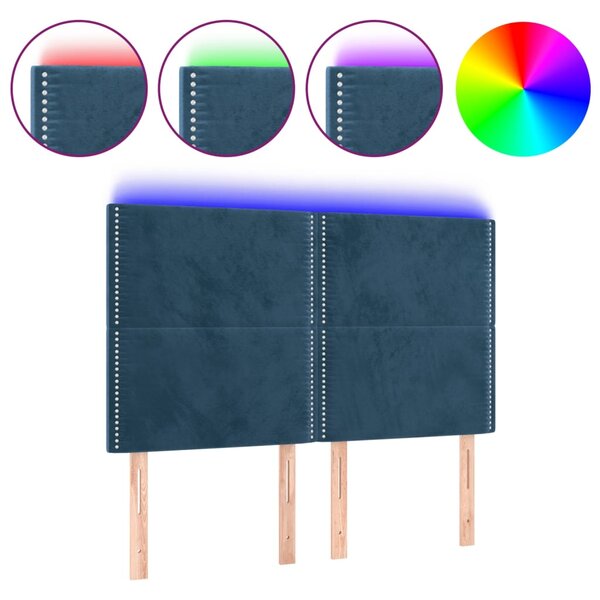 vidaXL Tête de lit à LED Bleu foncé 144x5x118/128 cm Velours