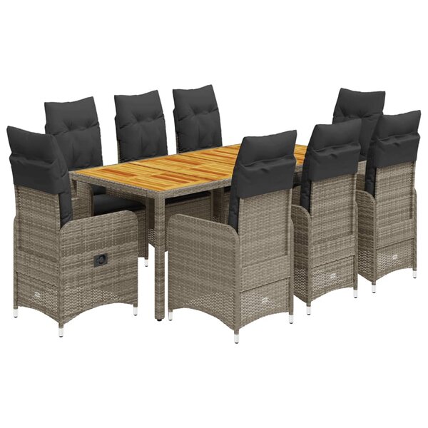 vidaXL Ensemble de bistro de jardin 9 Pièces coussins gris poly rotin
