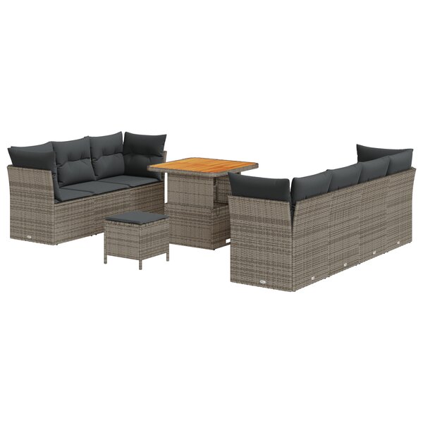 Canapé de jardin 10 pièces avec coussins Gris Poly Rattan