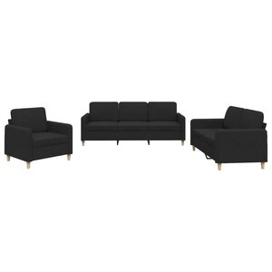 vidaXL Ensemble de canapés 3 Pièces avec coussins Noir Tissu