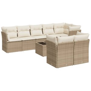 vidaXL Salon de jardin avec coussins 9 Pièces beige résine tressée