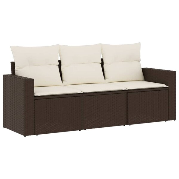 vidaXL Salon de jardin avec coussins 3 Pièces marron résine tressée
